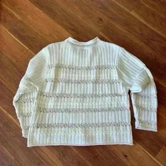 Zara Boho Contrast Lace Pointelle Cream Sweater sz small - Picture 4 of 9